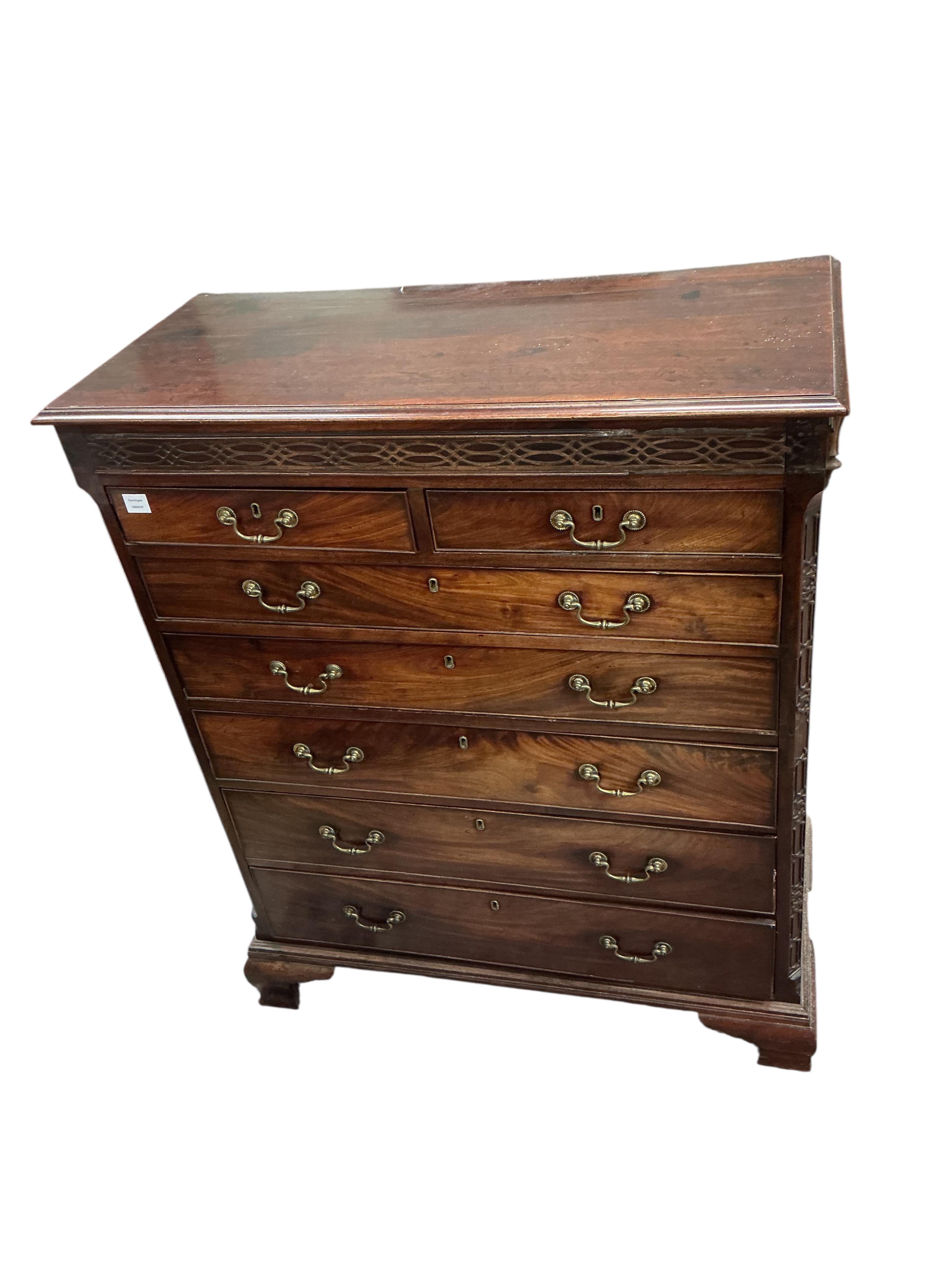 A George III mahogany tall chest, width 114cm, depth 53cm, height 138cm